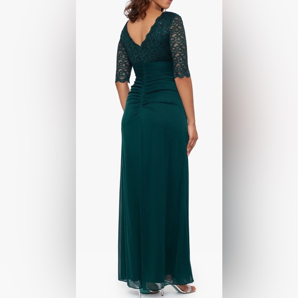 BETSY & ADAM WOMEN’S FORMAL DRESS PINE GREEN ON 3/4 SLEEVE SHEER AUTHENTIC NWT - Picture 7 of 10